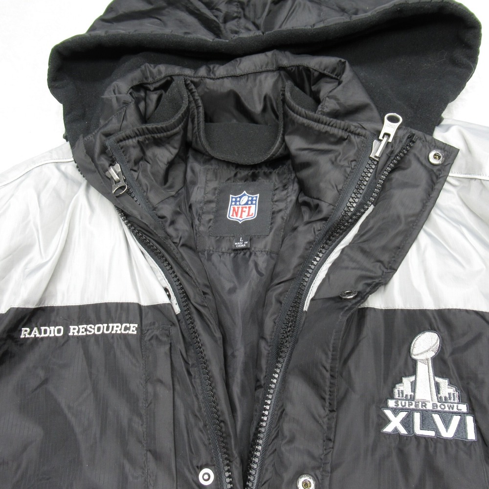 Super Bowl XLVI Jacket Men Large NFL Black Radio Resource Fleece Liner 3in1